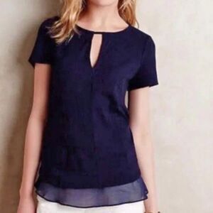 Anthropologie Deletta Top Navy Blue Keyhole Soledad Sheer Chiffon Lagenlook XS